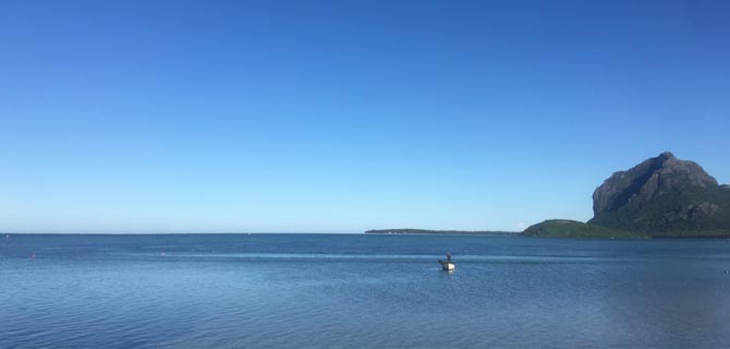 Water, boat and island.